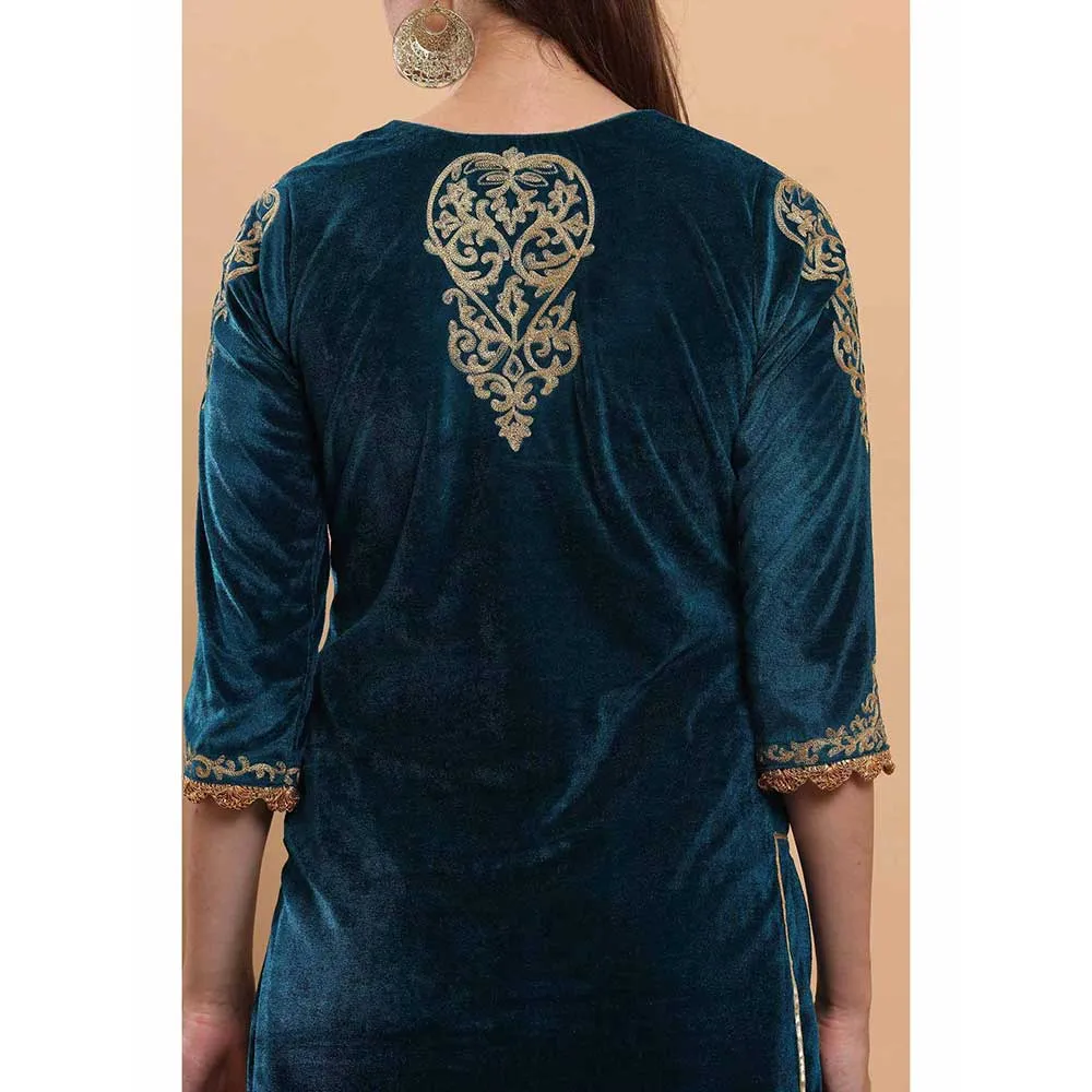 Kaanchie Nanggia Teal Green Embroidered Kurta Salwar (Set of 2)