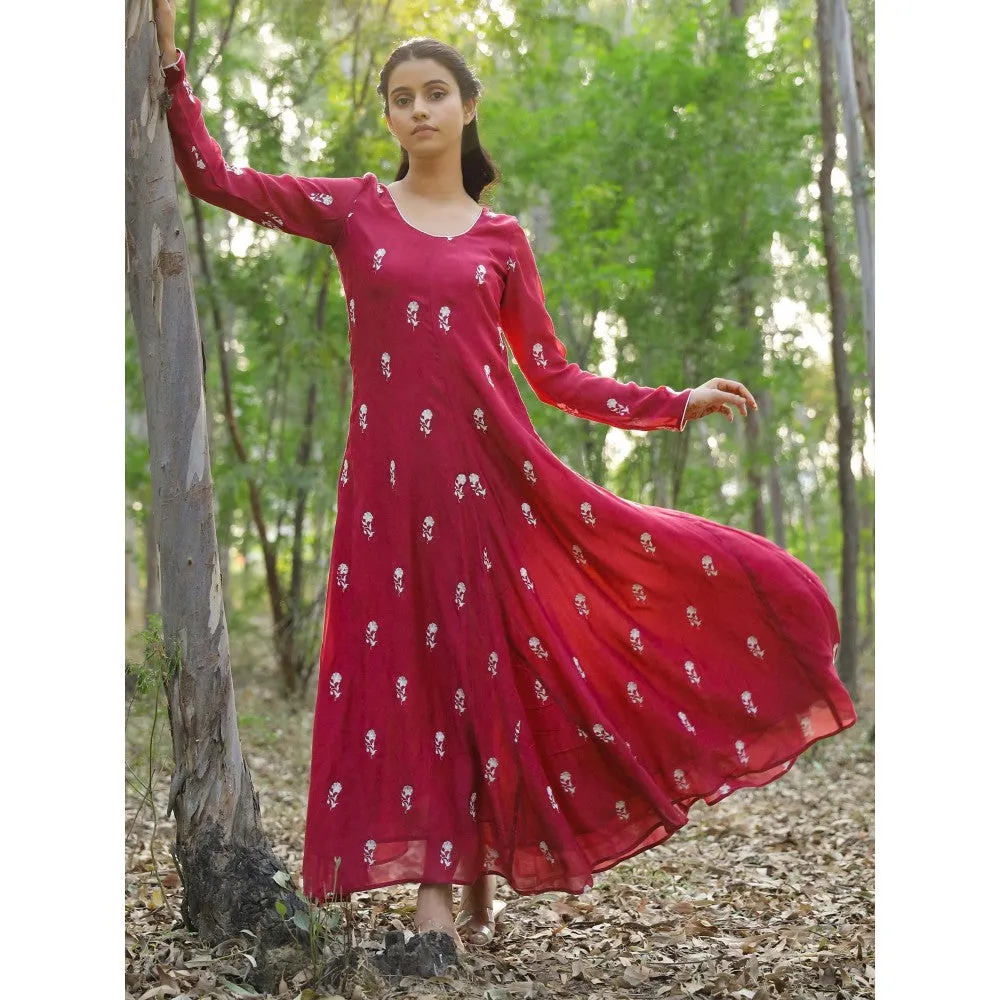 Kapraaha Mulberry Anarkali Dress with Dupatta (Set of 2)