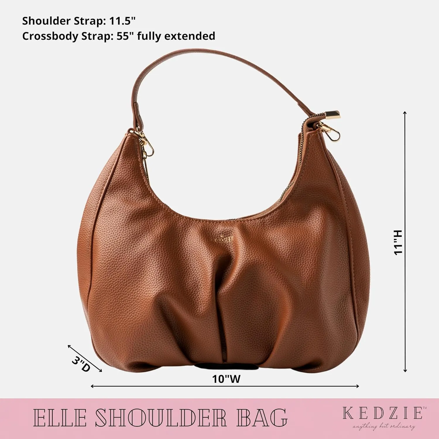 KEDZIE Elle Shoulder Bag Vegan Leather Crossbody Purse for Women - Gray