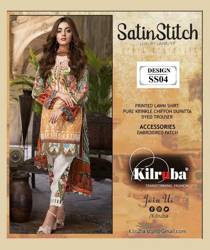 KILRUBA SATIN STITCH LAWN ART SS01 to SS04 SERIES COLLECTION