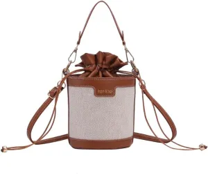 Korean-Style Bucket Bag with Retro Contrast Design - Cylindrical Shoulder Crossbody Bag for Women