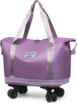 kulken Travel Bag, kulken Travel Bag with Wheels, Expandable Double-Layer Suitcase-Light Purple
