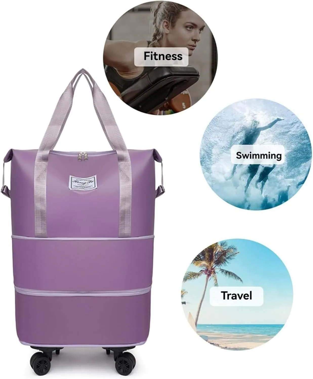 kulken Travel Bag, kulken Travel Bag with Wheels, Expandable Double-Layer Suitcase-Light Purple