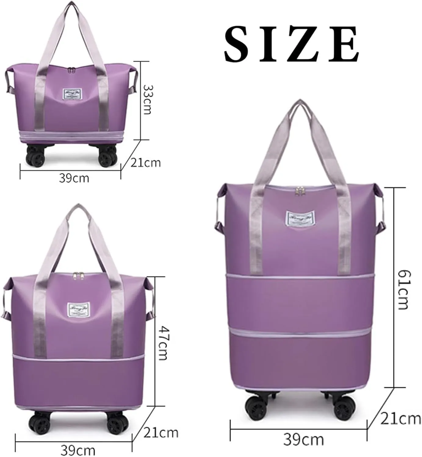 kulken Travel Bag, kulken Travel Bag with Wheels, Expandable Double-Layer Suitcase-Light Purple