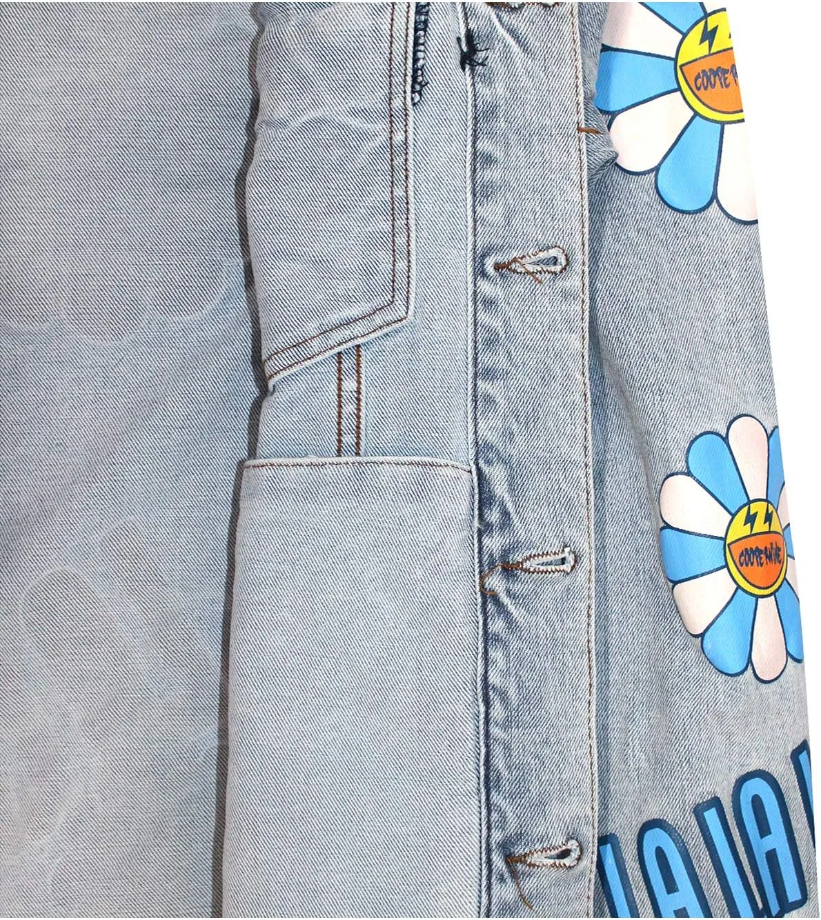 La La La Mens Cotton Denim Jacket with Graphic Print Light Blue Ice Wash