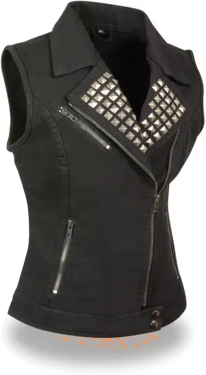 Ladies Motorcycle Biker Light Weight Milwaukee Spike Sexy Denim Vest gunpockets