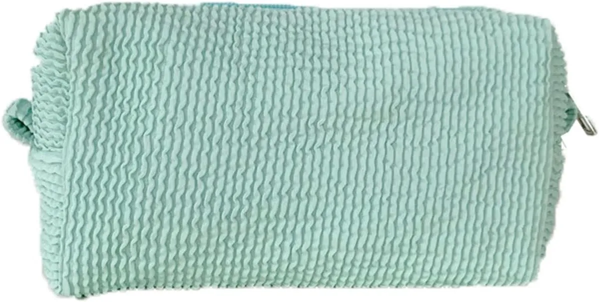 Ladies Solid Colour Zipped Pleated Cosmetic Organiser Travel Ladies Toiletry Bag (Light Green)