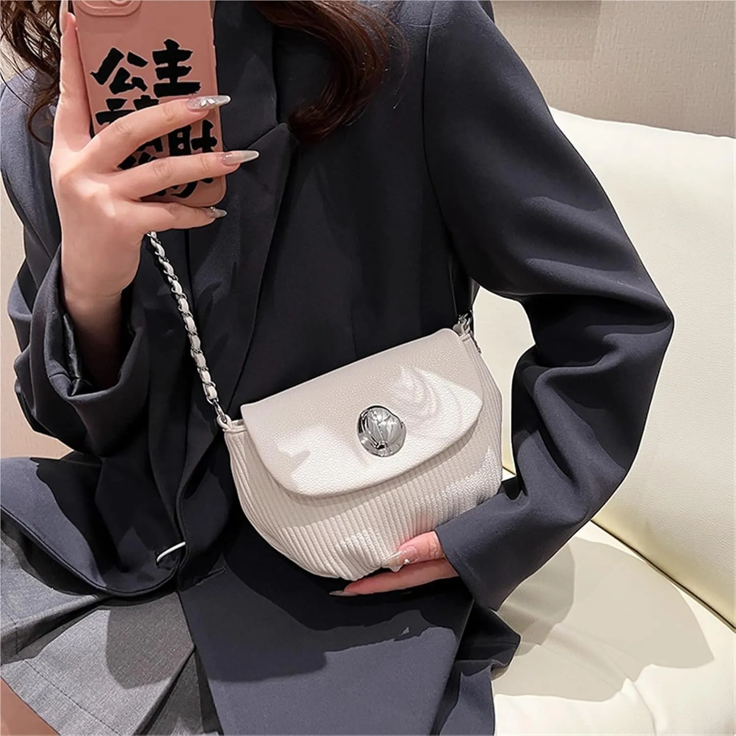 Lady's chain shoulder messenger bag saddle bag
