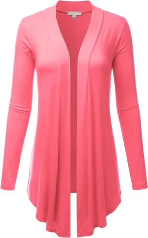 LALABEE Women's Draped Open-Front Long Sleeve Light Weight Cardigan (S~3XL)