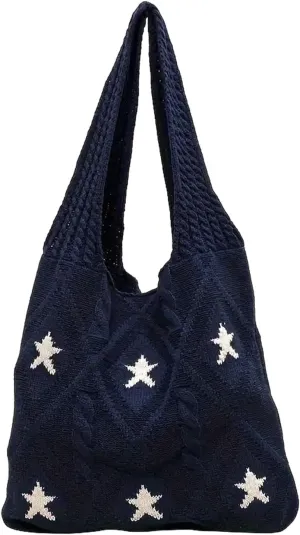 LAPRBY Crochet Tote Bag Y2k Aesthetic Accessories Grunge Hobo Bag Knit Star Bags Beach Purse Shoulder Handbags for Women