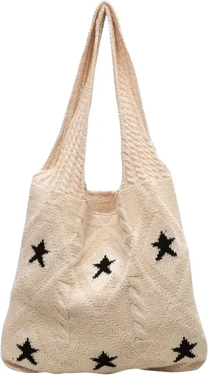 LAPRBY Crochet Tote Bag Y2k Aesthetic Accessories Grunge Hobo Bag Knit Star Bags Beach Purse Shoulder Handbags for Women