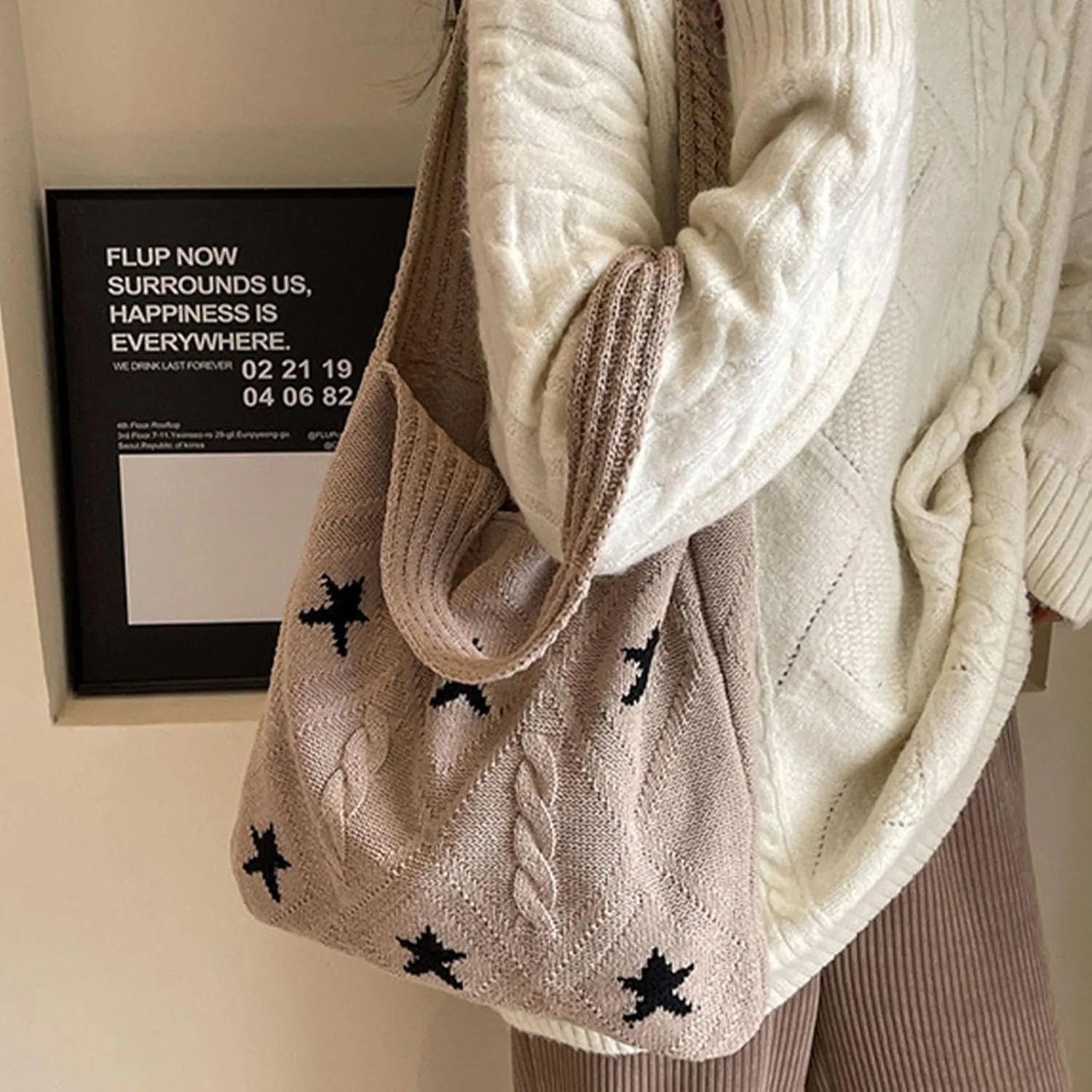 LAPRBY Crochet Tote Bag Y2k Aesthetic Accessories Grunge Hobo Bag Knit Star Bags Beach Purse Shoulder Handbags for Women