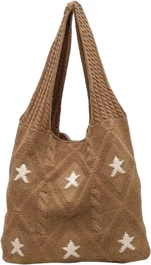 LAPRBY Crochet Tote Bag Y2k Aesthetic Accessories Grunge Hobo Bag Knit Star Bags Beach Purse Shoulder Handbags for Women
