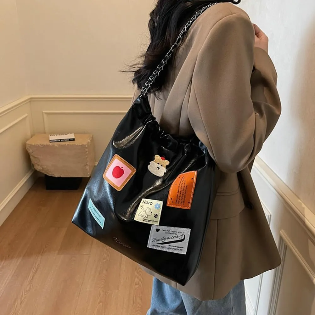 Large Hobo Bags for Women Trendy Cute Tote Bag Aesthetic Designer Purses for Women PU Leather Shoulder Bag with Chain