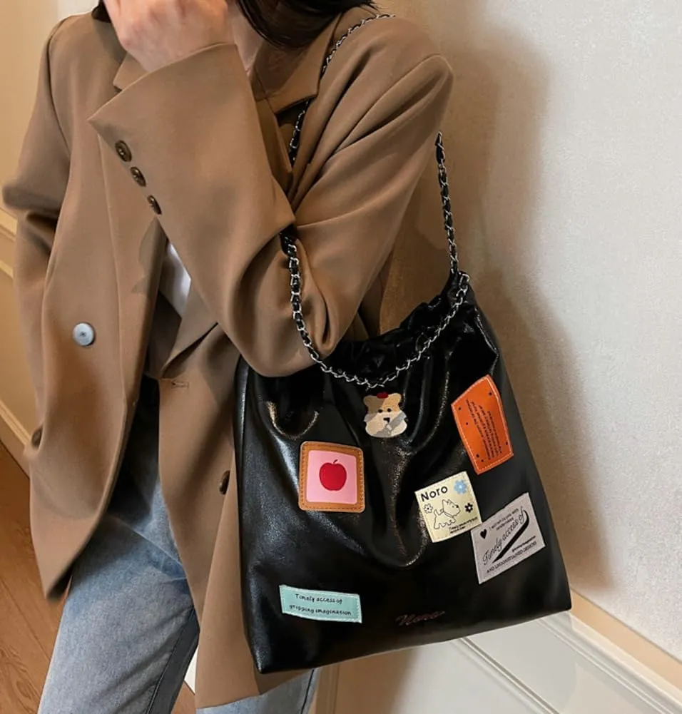 Large Hobo Bags for Women Trendy Cute Tote Bag Aesthetic Designer Purses for Women PU Leather Shoulder Bag with Chain