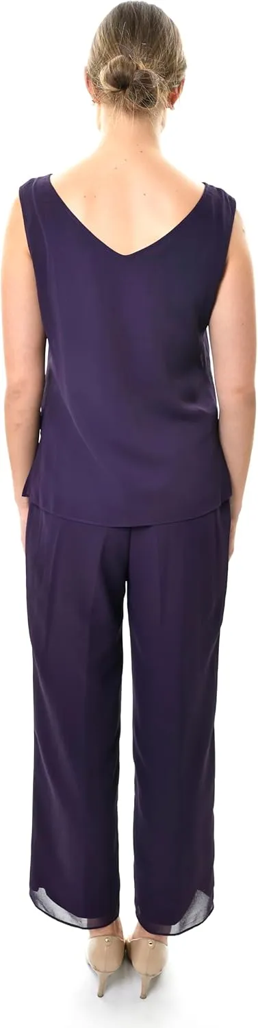 Le Bos Women's 3 Piece Embellished Short Sleeve Light Weight Pant Set