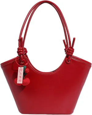 Leather Bucket Bag for Women, Large Capacity Vegetable Basket Shoulder Bag Fashionable Handbag Underarm Purse