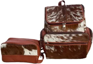 Leather Cowhide Backpack with cowhide hand clutch | Traveling Backpack Leather is for both Men and Women | Made with Cow Skin | Special designed for sports, Gym, and Multi-Purpose Uses