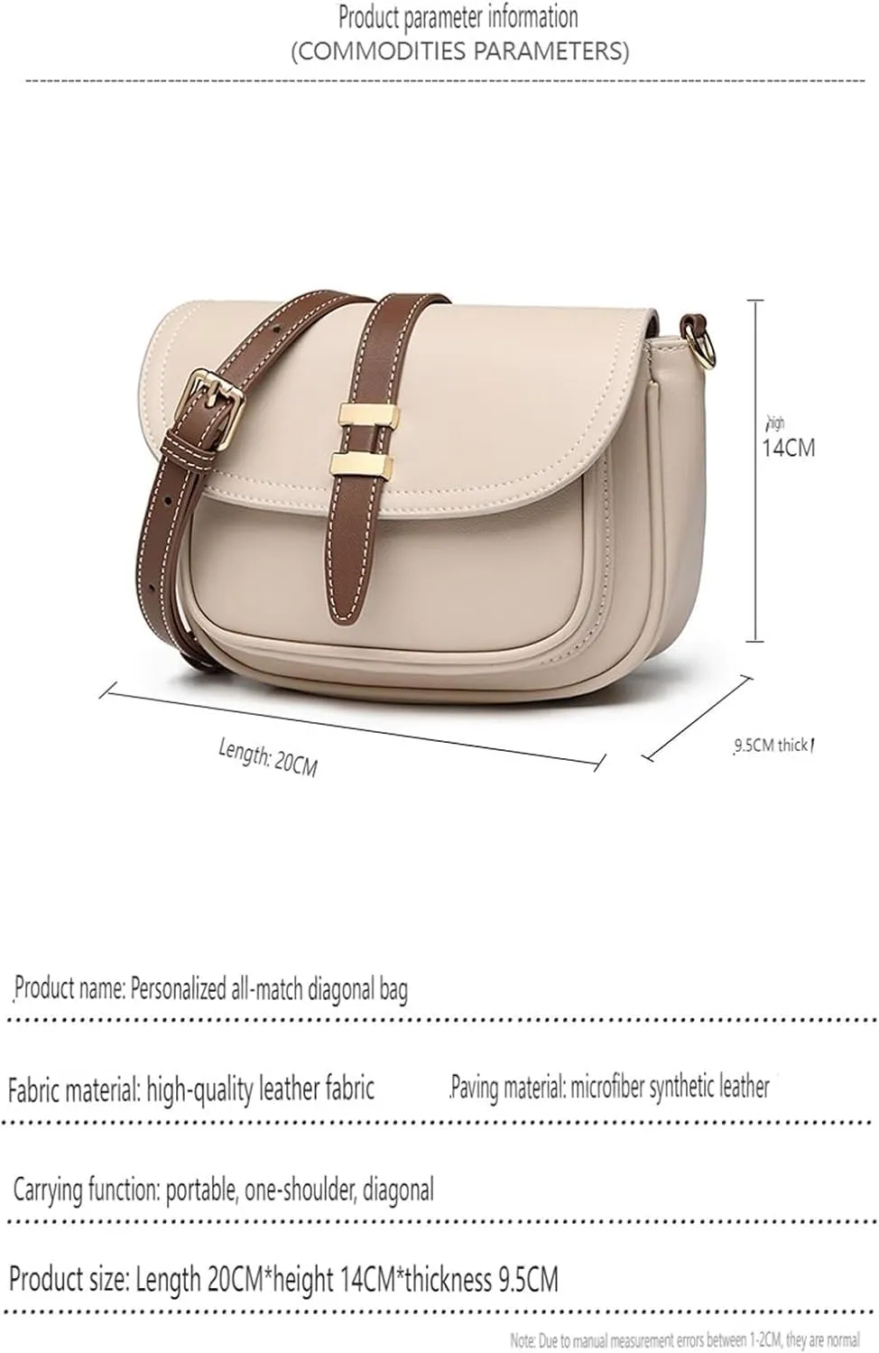 Leather saddle bag, personalized niche design women's bag, shoulder bag (Beigewhite)