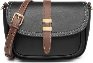 Leather saddle bag, personalized niche design women's bag, shoulder bag (Black)