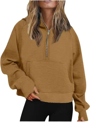 Lenago Scuba Dupes Sweatshirt Quarter Zip Pullover Sweaters Long Sleeve Fleece Half Zip Cropped Hoodies Fall Winter Outfits