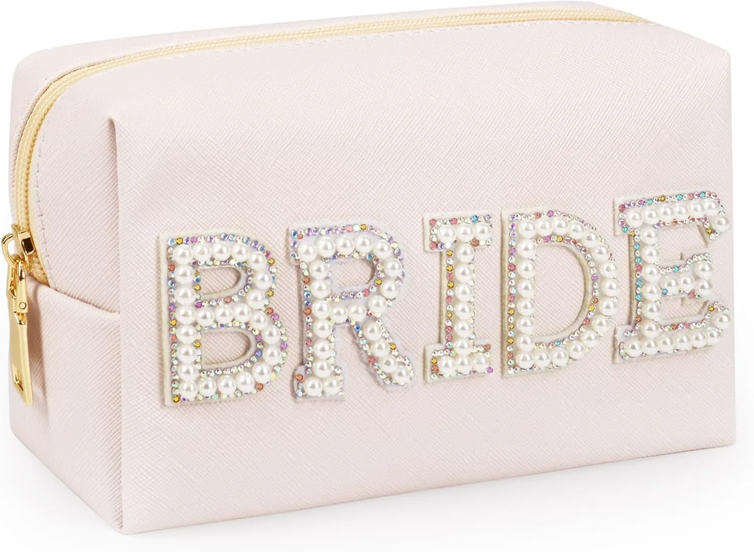 Letter Makeup Bag,BRIDE Diamond Rhinestone Patch Pearl Cosmetic Bag,Travel Toiletry Zipper Purse Bag,Bridal Shower Gifts