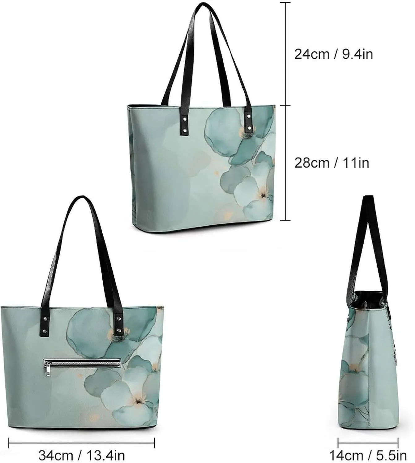 Light Green Blue Marble Abstract Women Soft Leather Handbags Tote Purses Shoulder Bucket Bags