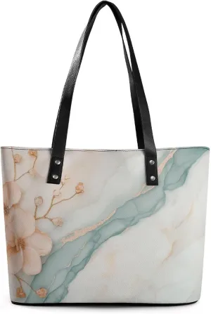 Light Green Blue Marble Abstract Women Soft Leather Handbags Tote Purses Shoulder Bucket Bags