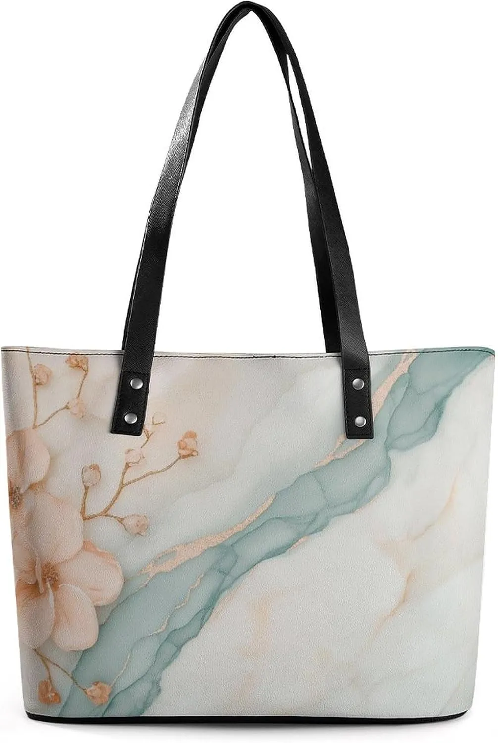 Light Green Blue Marble Abstract Women Soft Leather Handbags Tote Purses Shoulder Bucket Bags