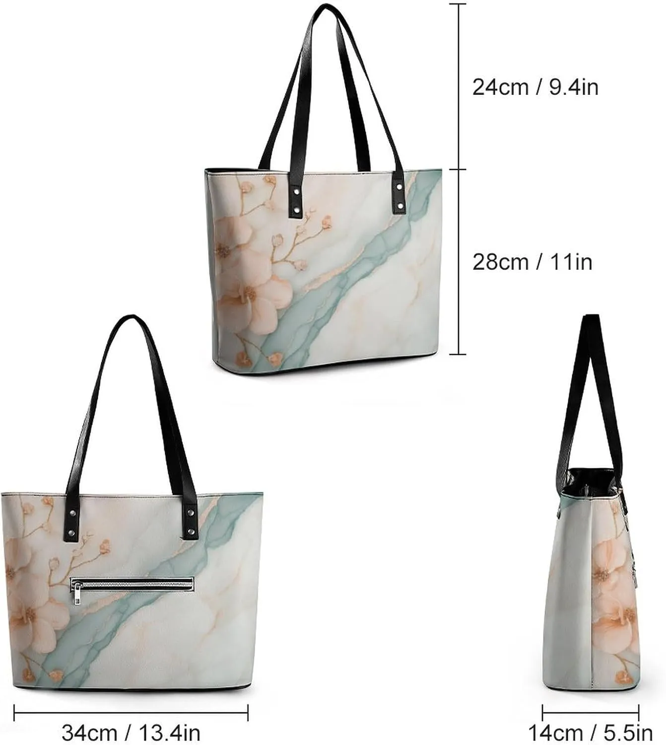 Light Green Blue Marble Abstract Women Soft Leather Handbags Tote Purses Shoulder Bucket Bags