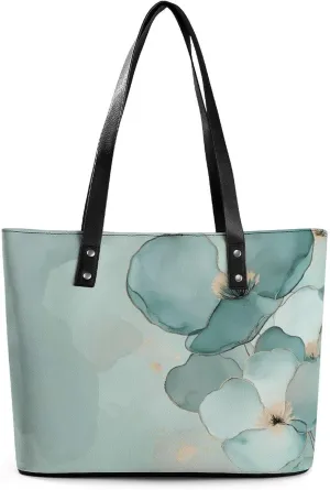 Light Green Blue Marble Abstract Women Soft Leather Handbags Tote Purses Shoulder Bucket Bags