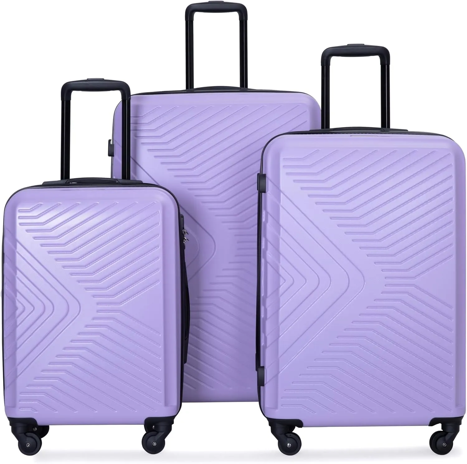 Lightweight 3 Piece Luggage Set with Spinner Wheels, TSA Lock, Organizers, Light Purple