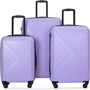 Lightweight 3 Piece Luggage Set with Spinner Wheels, TSA Lock, Organizers, Light Purple