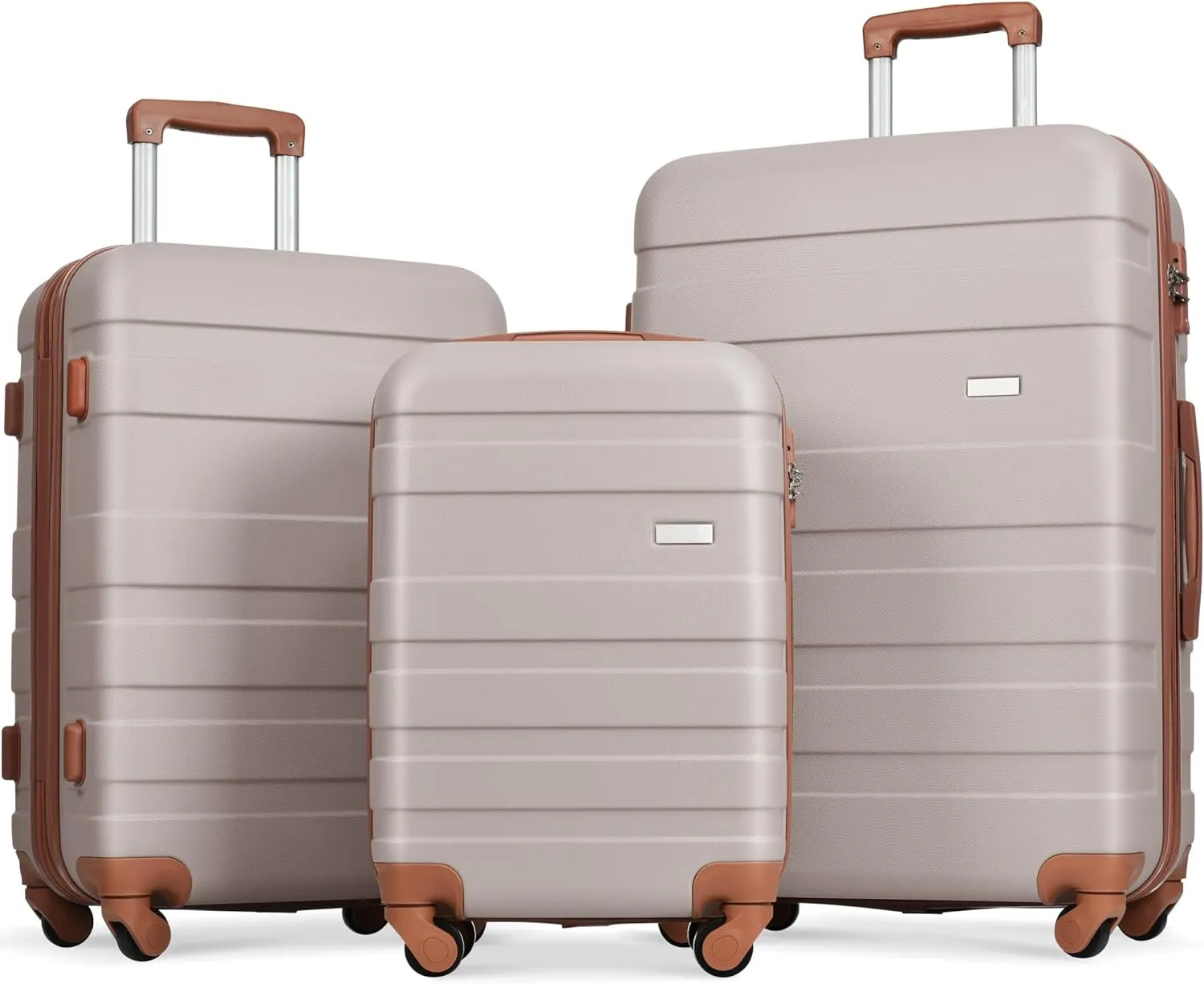 Lightweight and Durable Hardshell Luggage Set, 3 Pieces, Spinner Wheels, Secure Lock, Light Brown
