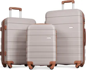 Lightweight and Durable Hardshell Luggage Set, 3 Pieces, Spinner Wheels, Secure Lock, Light Brown