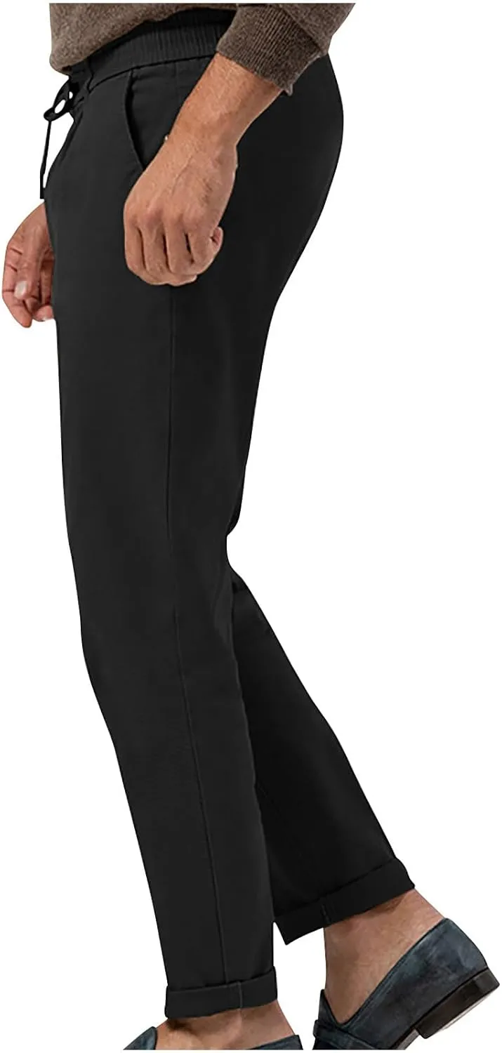 Lightweight Casual Pants for Men Classic Hiking Pants Tapered Work Pants Stretch Khaki Pants Pants with Ribbon