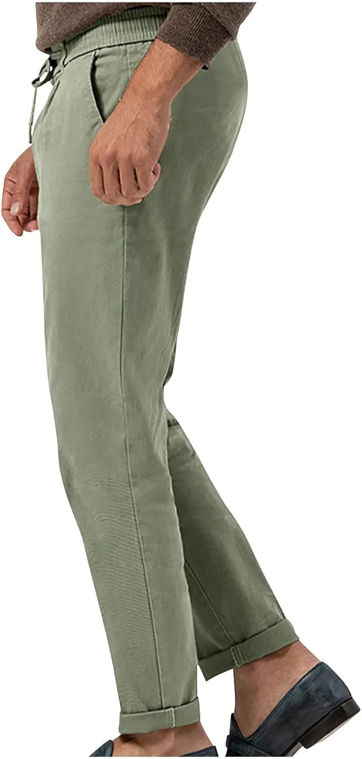 Lightweight Casual Pants for Men Classic Hiking Pants Tapered Work Pants Stretch Khaki Pants Pants with Ribbon