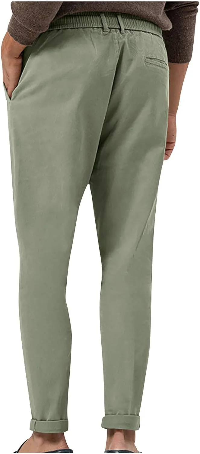 Lightweight Casual Pants for Men Classic Hiking Pants Tapered Work Pants Stretch Khaki Pants Pants with Ribbon