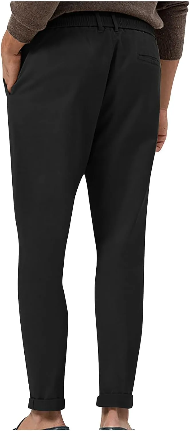 Lightweight Casual Pants for Men Classic Hiking Pants Tapered Work Pants Stretch Khaki Pants Pants with Ribbon