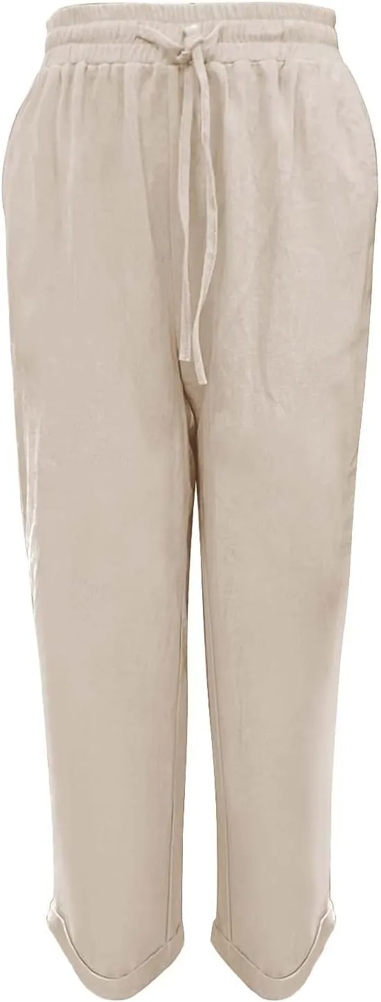 Linen Pants for Women Baggy Wide Leg Pants Elastic Waist Straight Leg Casual Cotton Linen Pants Summer Outfits Lounge Sets