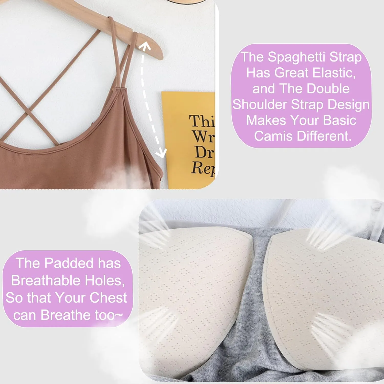 Lingerie Camisole with Built in Bra for Women Criss Cross Spaghetti Strap Tank Top with Bra Soft Modal Cotton Camis