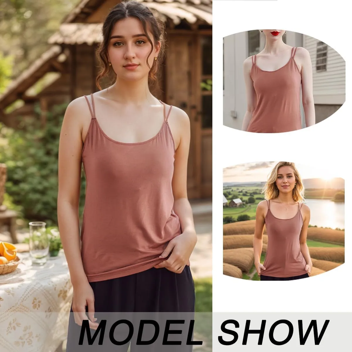 Lingerie Camisole with Built in Bra for Women Criss Cross Spaghetti Strap Tank Top with Bra Soft Modal Cotton Camis