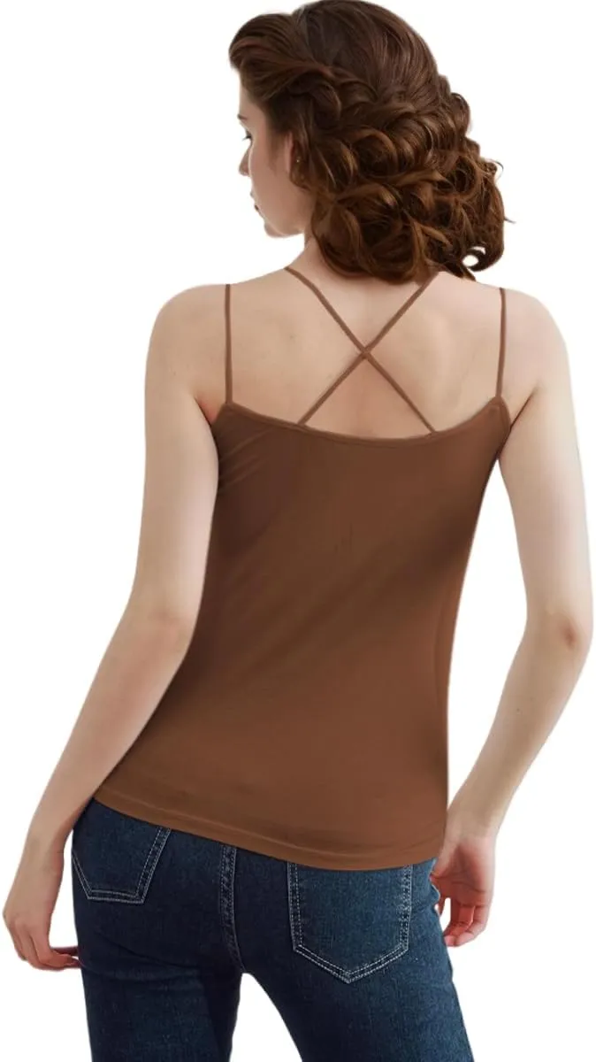 Lingerie Camisole with Built in Bra for Women Criss Cross Spaghetti Strap Tank Top with Bra Soft Modal Cotton Camis