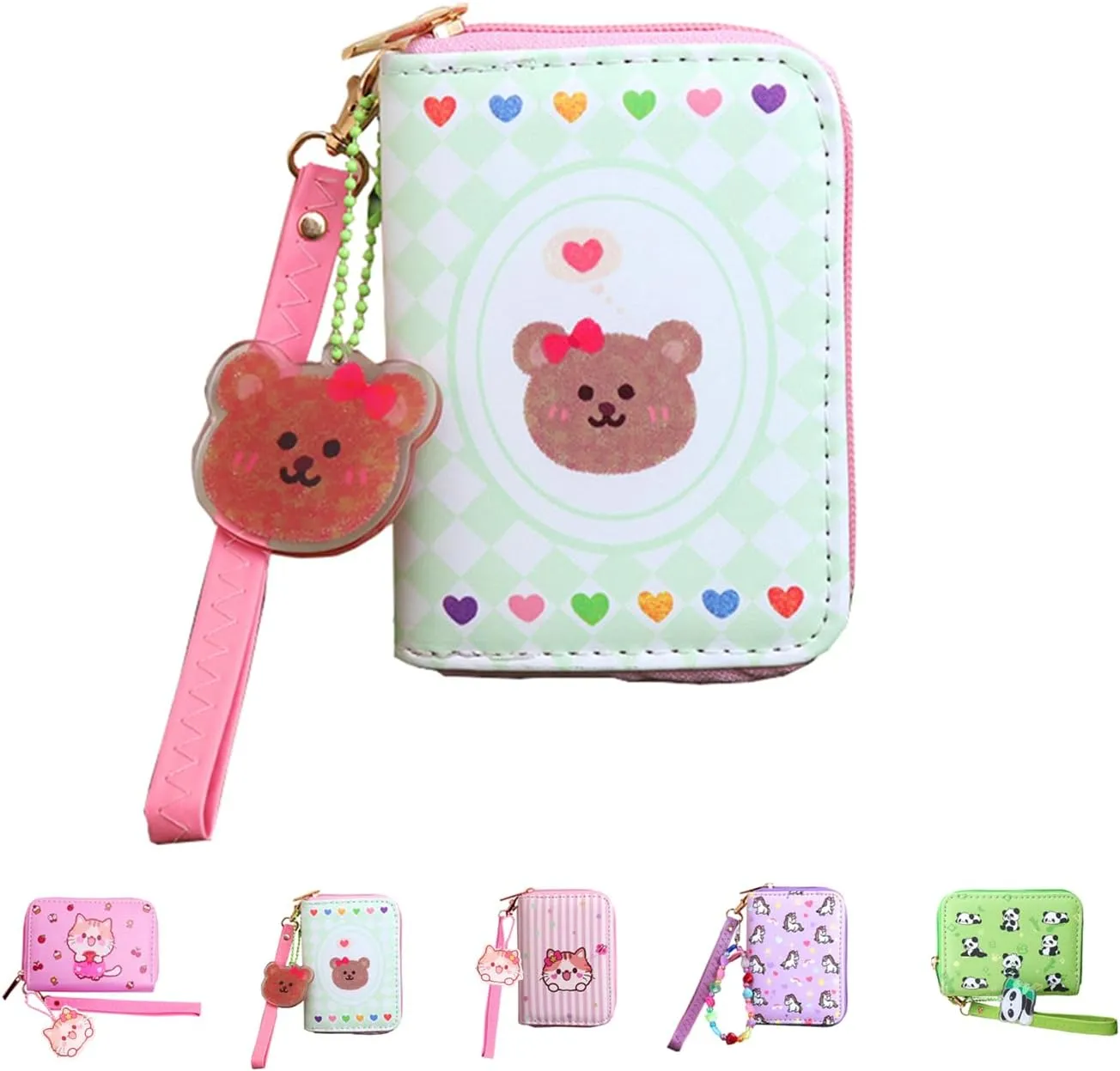 Little Girls Coin Purse Kids Small Wallet for Teen Girls Women Mini Coin Pouches with Strap Cute Cartoon Card Holder Cat Kitty Panda Unicorn Bear