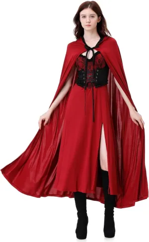 Little Red Riding Hood Costume Adult Halloween Costumes for Women Cloak with Hood Knee-length Dress Costume