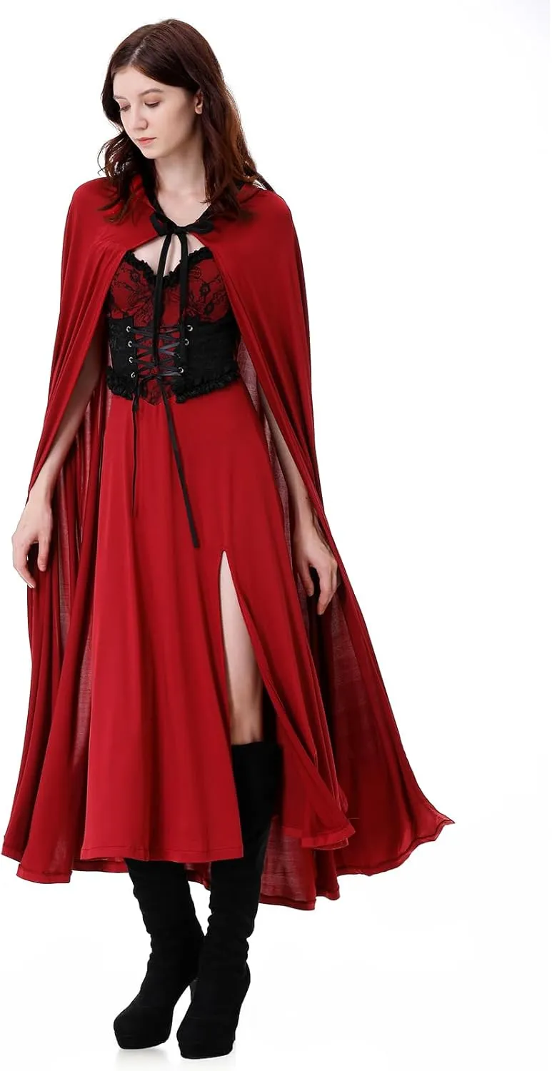 Little Red Riding Hood Costume Adult Halloween Costumes for Women Cloak with Hood Knee-length Dress Costume