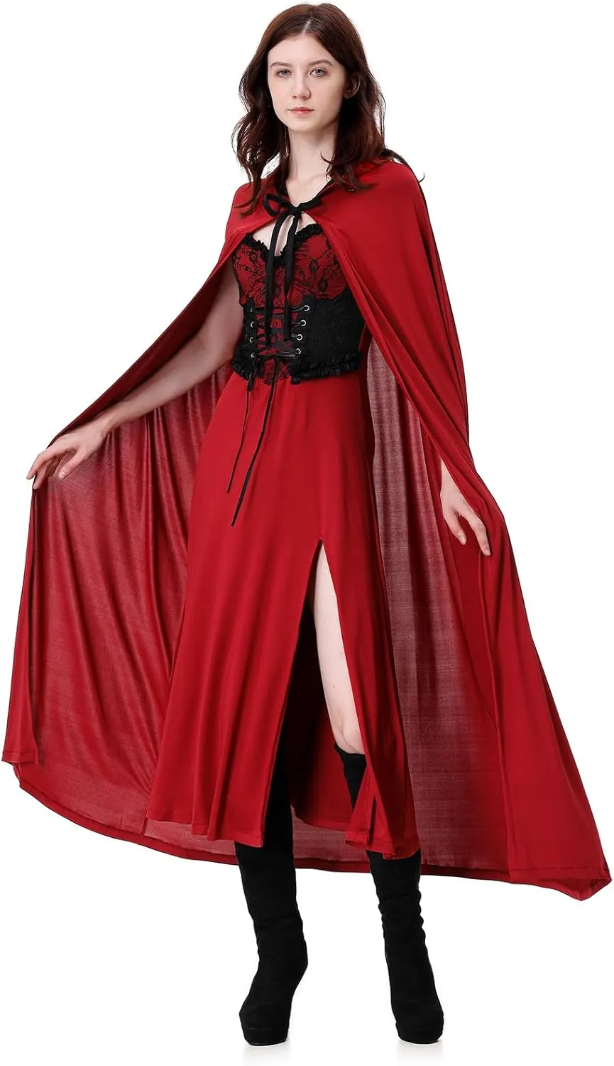 Little Red Riding Hood Costume Adult Halloween Costumes for Women Cloak with Hood Knee-length Dress Costume