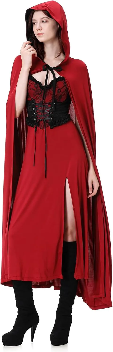 Little Red Riding Hood Costume Adult Halloween Costumes for Women Cloak with Hood Knee-length Dress Costume