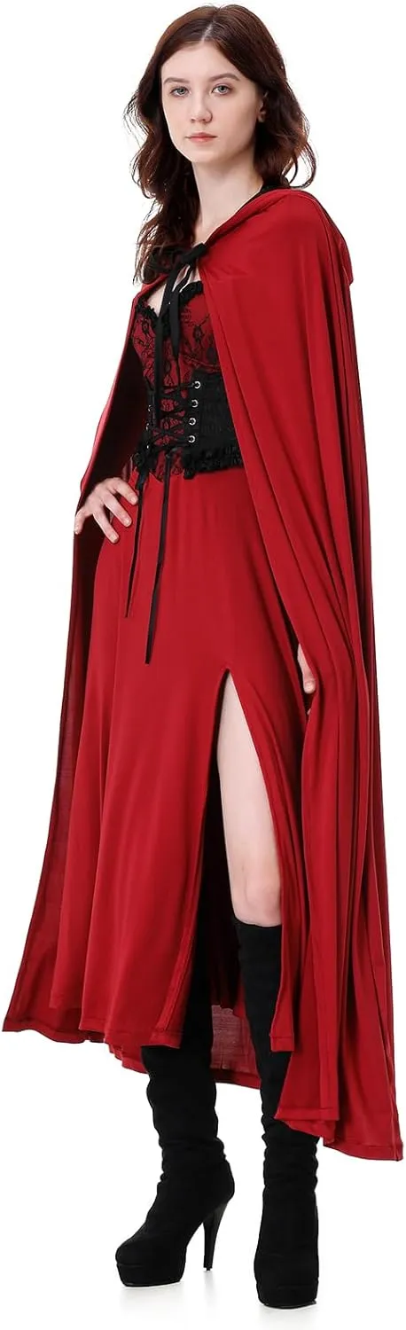 Little Red Riding Hood Costume Adult Halloween Costumes for Women Cloak with Hood Knee-length Dress Costume
