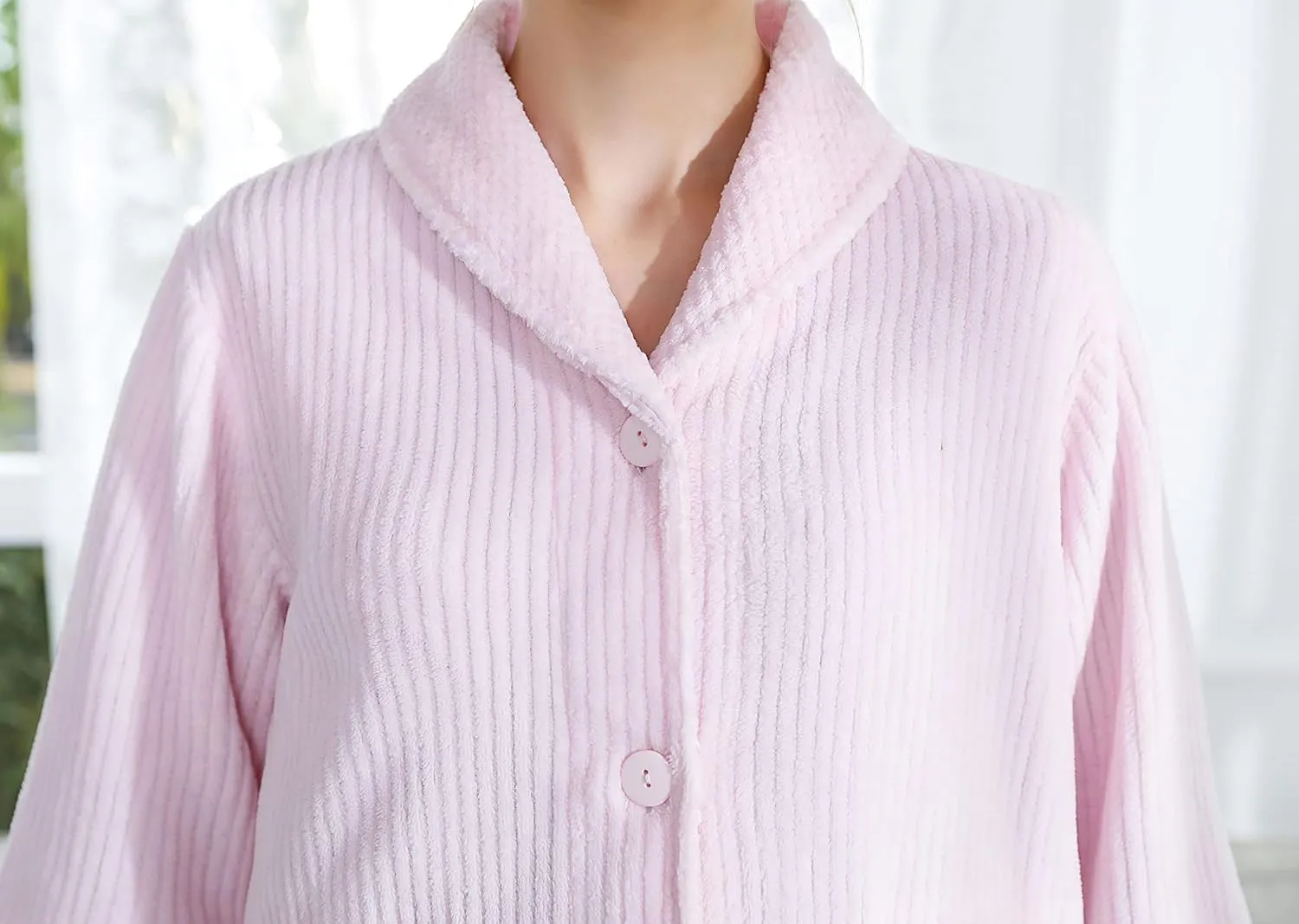 Loungees Women's Light Purple Drop Needle Coral Fleece Shawl Collar Button FrontBed Jacket